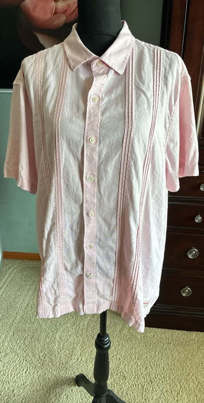Scotch & Soda Amsterdam Pink Pintuck Linen Sht Sleeve Button-Down Shirt XL. A741